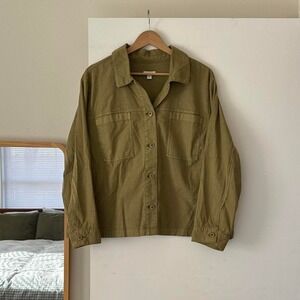 J. Jill Moss Green Cotton Cropped Denim Jacket Size XLP